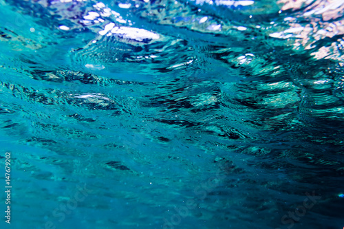 Water texture in blue ocean. Underwater in sea