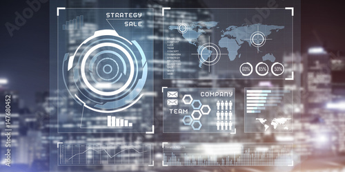 Financial consulting and analytics concept with infographs on sc