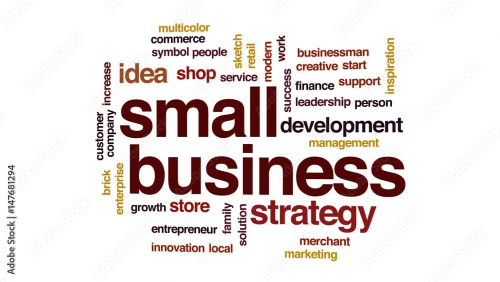 Small business animated word cloud, text design animation. Small business animated word cloud, text design animation.