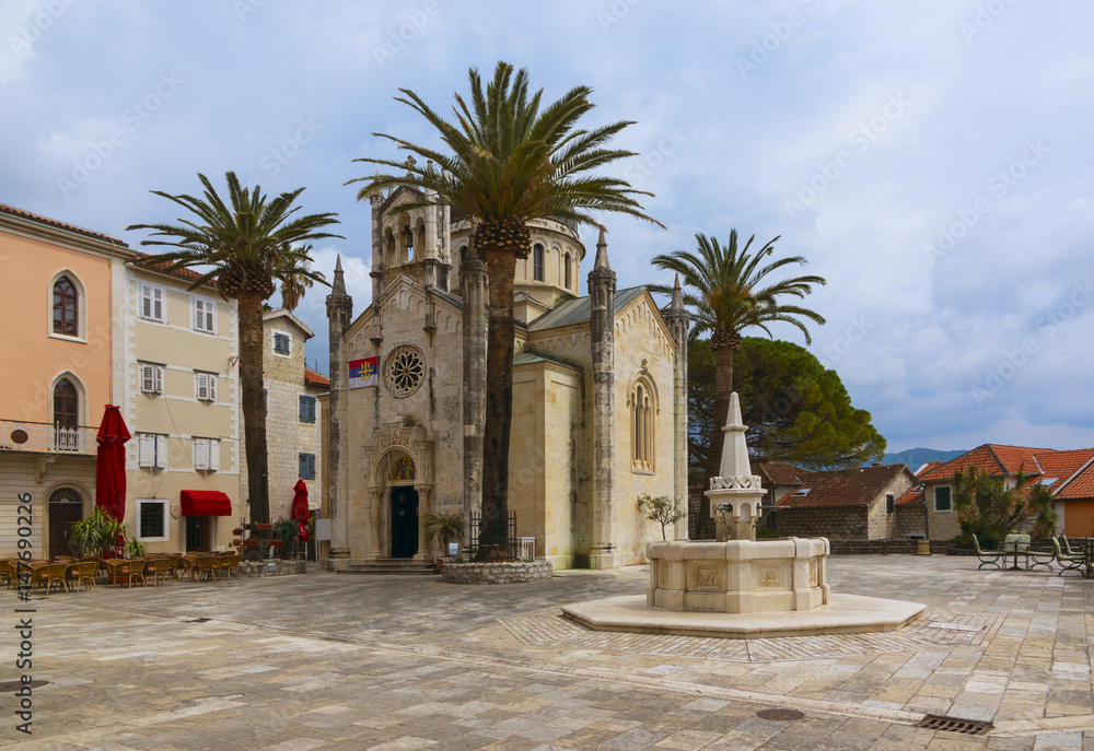 Church of Archangel Michael on the Herceg Stefan's square. Herceg Novi, Montenegro.