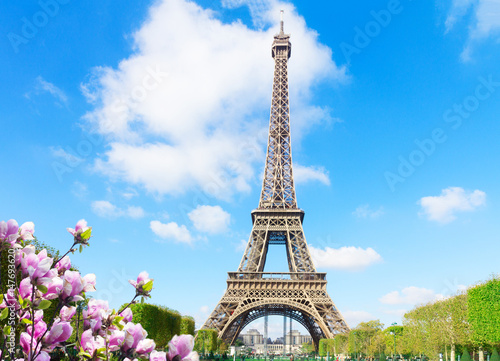 Eiffel Tower at sunny spring day in Paris, France