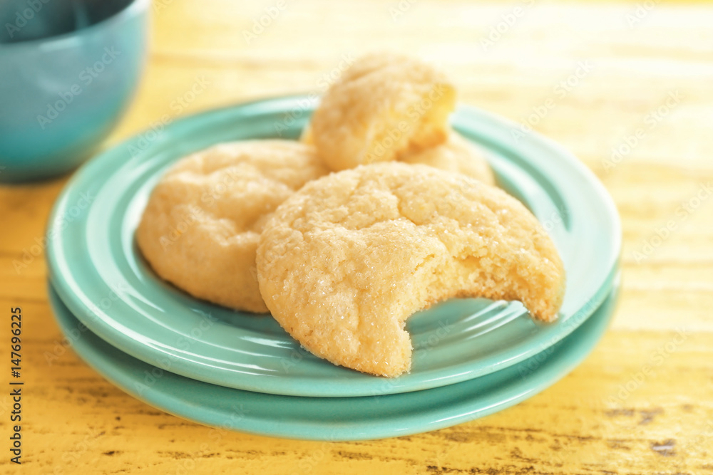 Tasty sugar cookies on plate