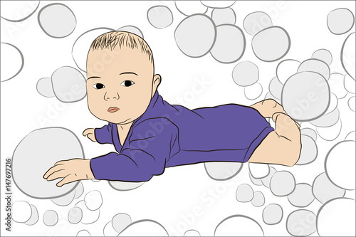 Vector illustration of a child in front of the circles.
