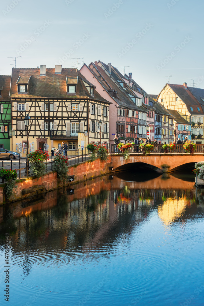 canal scene of Colmar, most famous town of Alsace, France