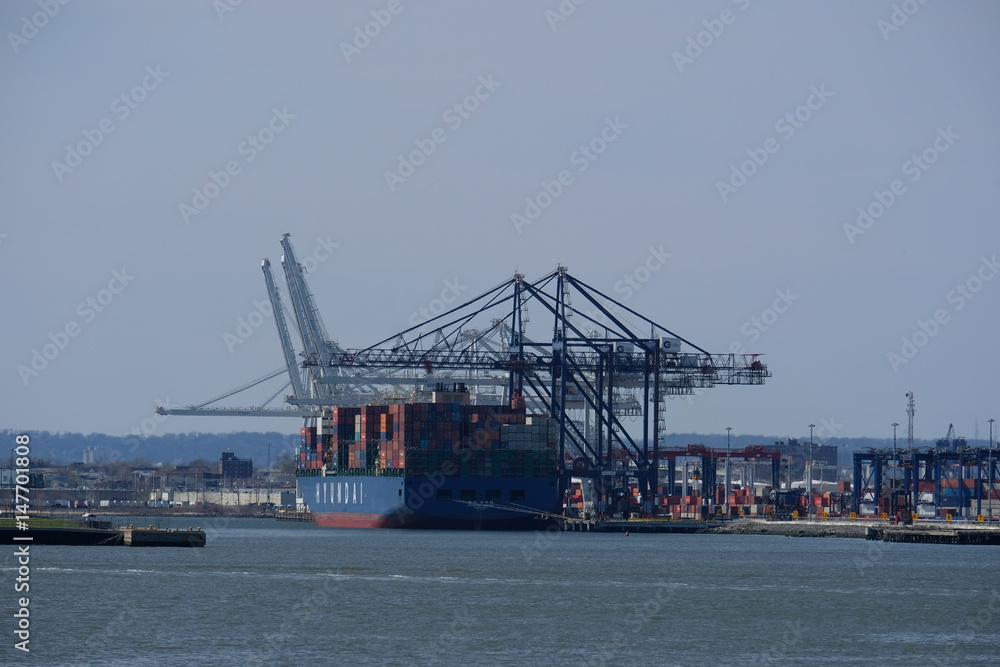 Port for container ships in New York Port for container ships in New York
