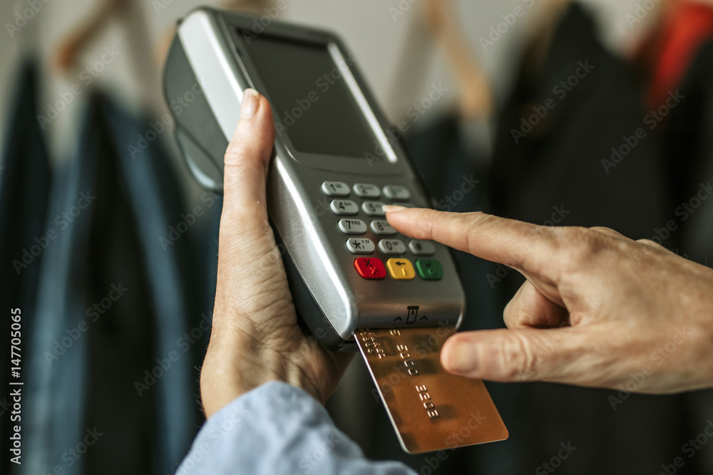 closeup of purchases with credit card