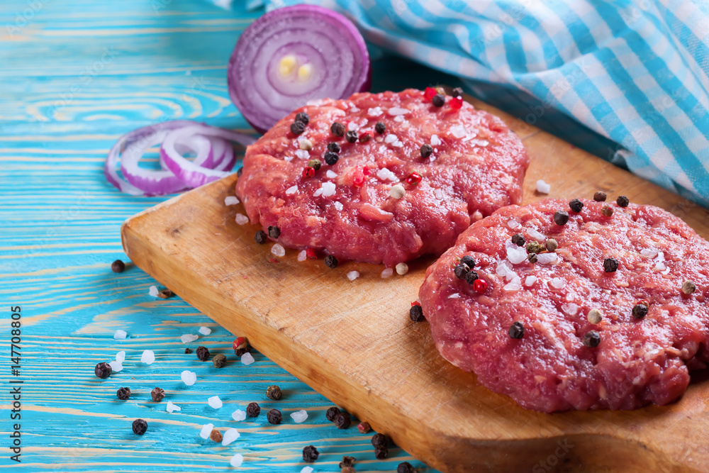 raw home-made beef burger cutlet raw home-made beef burger cutlet