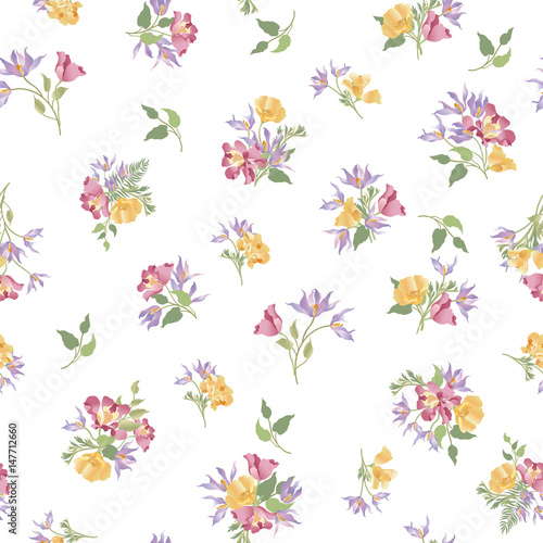 Floral seamless pattern. Flower bouquet garden ornamental background. © Terriana