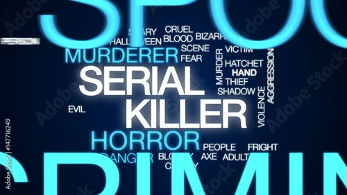 Serial killer animated word cloud, text design animation.