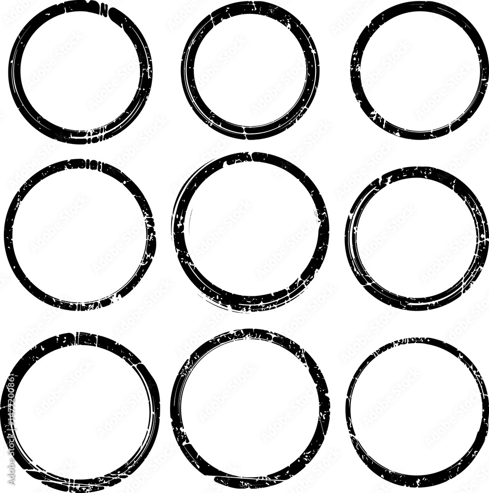 Set of nine grunge style vector templates for rubber stamps Set of nine grunge style vector templates for rubber stamps