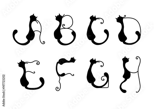 Cat alphabet vector a-h