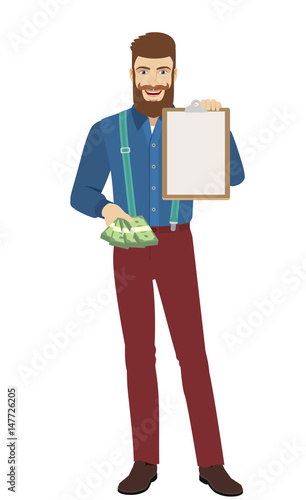Hipster with cash money and clipboard