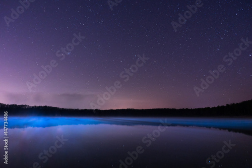 lights over a lake on a starry night