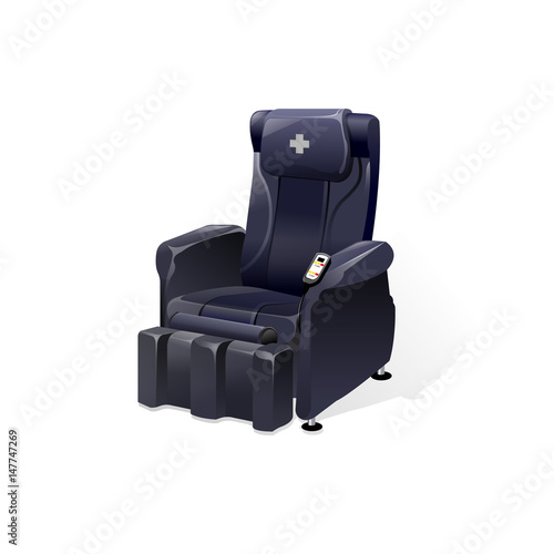 Vector detailed massage chair, massager for relax, realistic illustration isolated on white background.