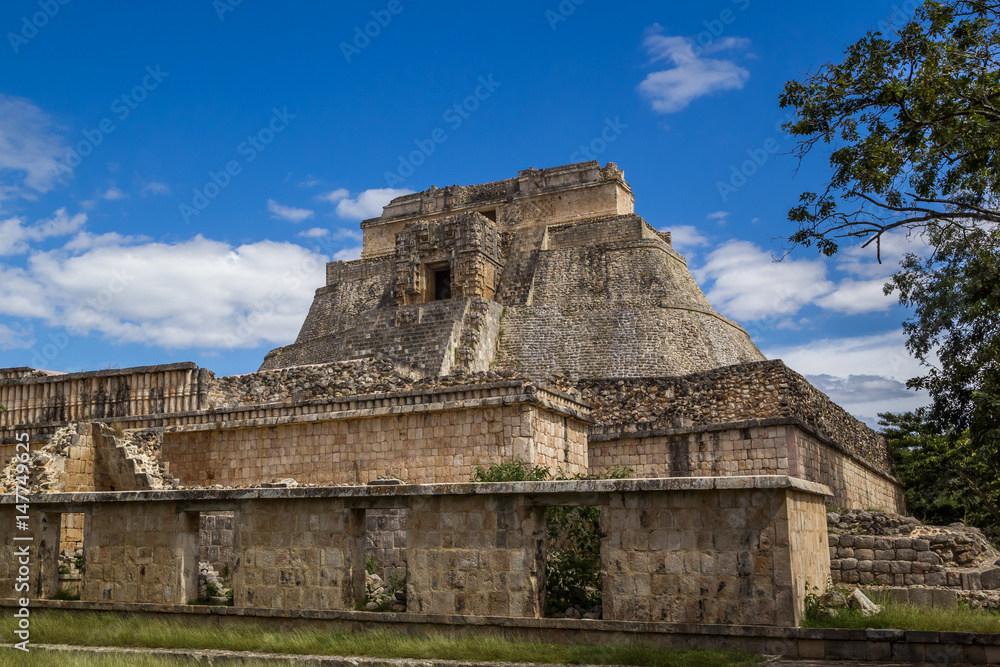 Uxmal Pyramid Ancient Maya Architecture Archeological Site in Yucatan Mexico