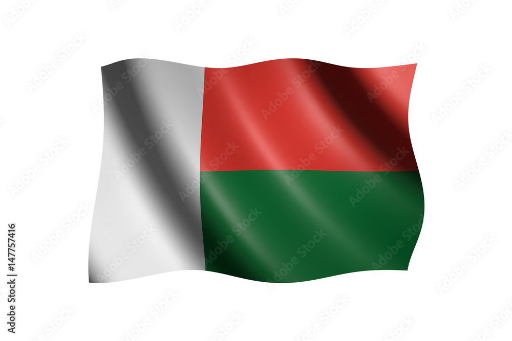 Flag of Madagascar isolated on white, 3d illustration