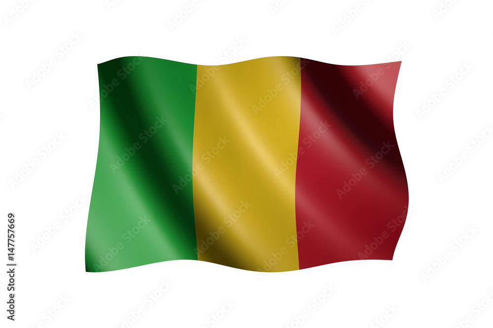 Flag of Mali isolated on white, 3d illustration
