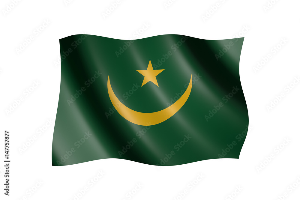 Flag of Mauritania isolated on white, 3d illustration