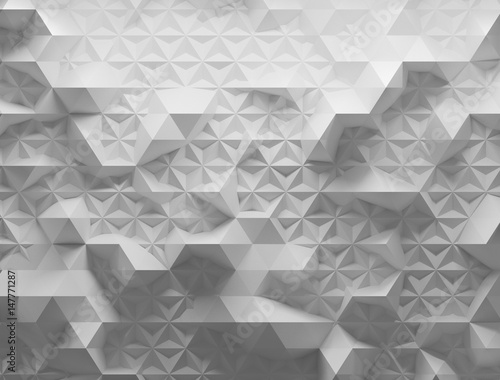 White polygonal triangle geometric texture. 3D rendering background.
