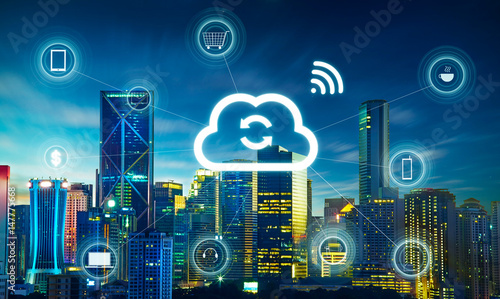 Smart city and cloud computing, wireless communication network, abstract image visual, internet of things .