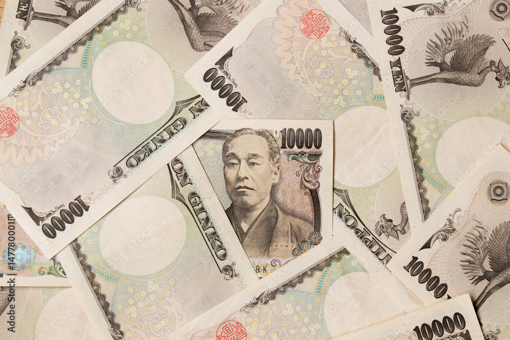 Group of Japanese bank note 10000 yen background
