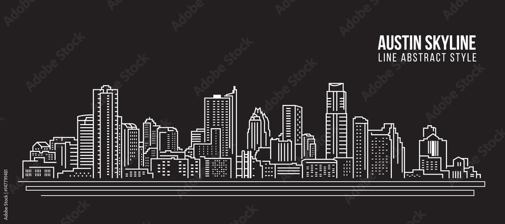 Fototapeta Cityscape Building Line art Projekt ilustracji wektorowych - Austin skyline city