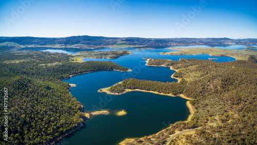 Aerial panorama of Lake Jindabyne, New South Wales, Australia photo