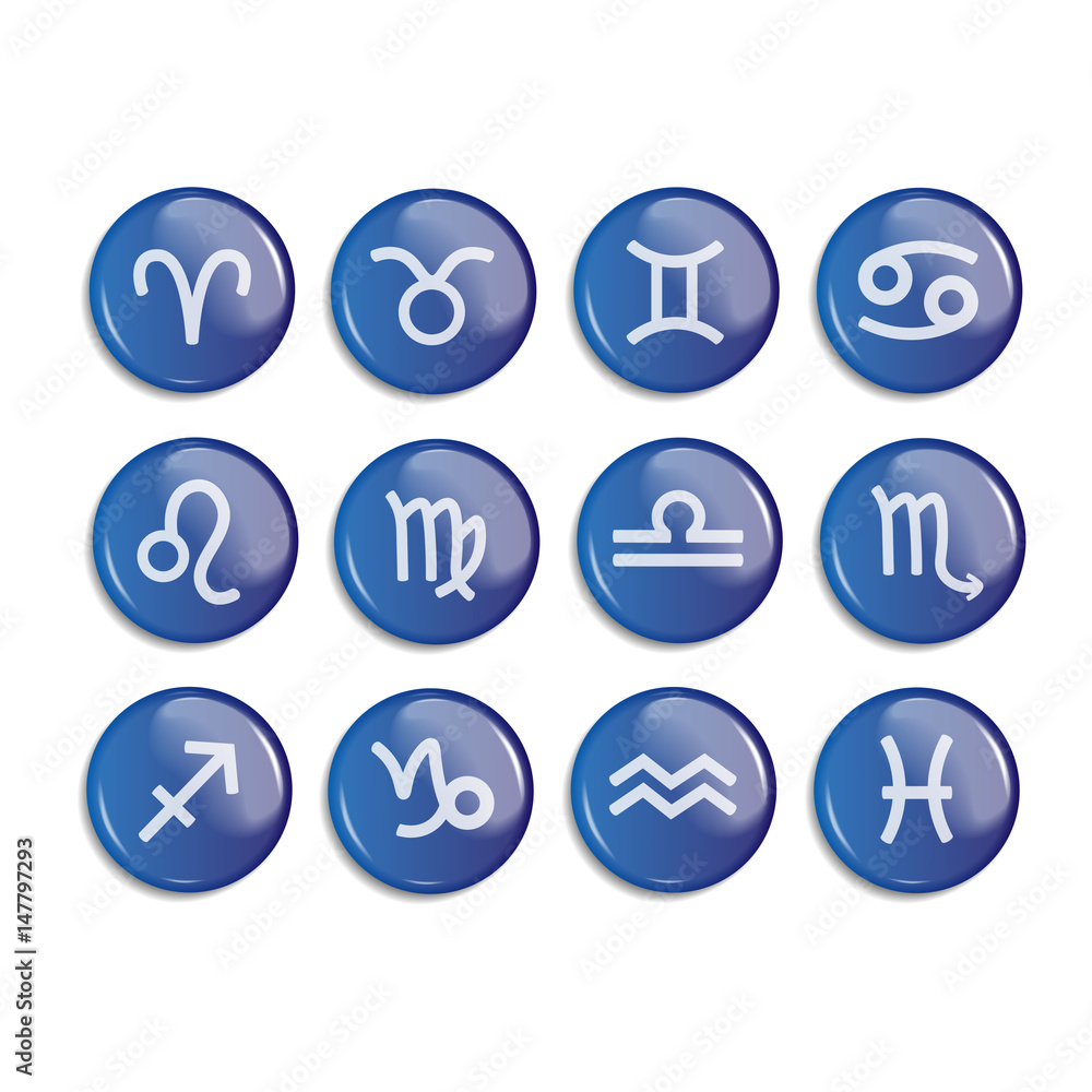 12 Zodiac signs. button. glossy. vector illustration 12 Zodiac signs. button. glossy. vector illustration