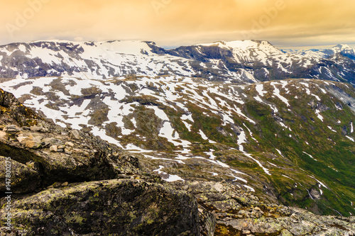 View on mountains from Dalsnibba viewpoint in Norway