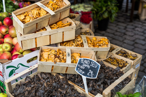 Photography Mushrooms for sale at danish market