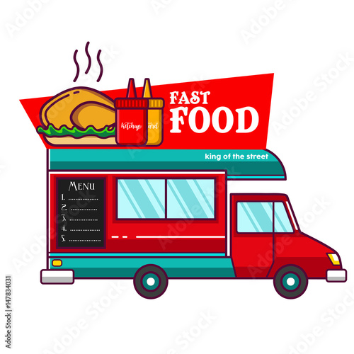 Colorful flat fast food truck