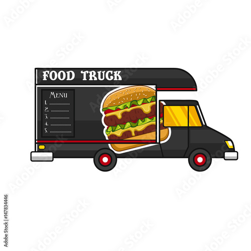 Colorful flat fast food truck