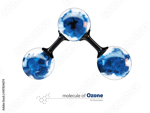 3d Illustration, molecule of ozone, isolated white