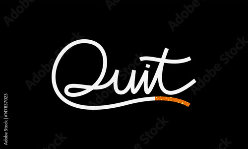 vector of calligraph word "quit" as cigarette for stop smoking motivation, black background