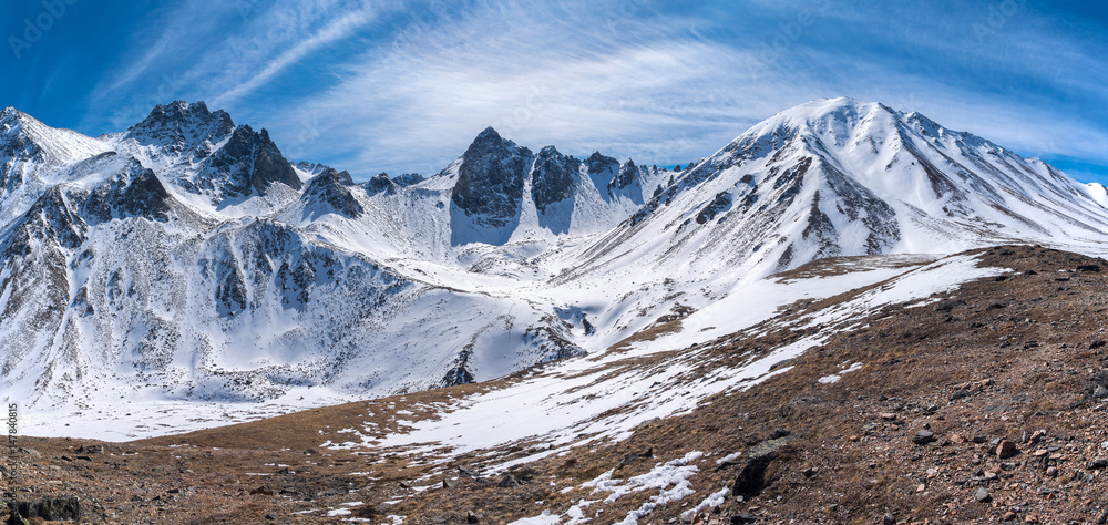 Panorama of the peaks of the Eastern Sayan mountains
