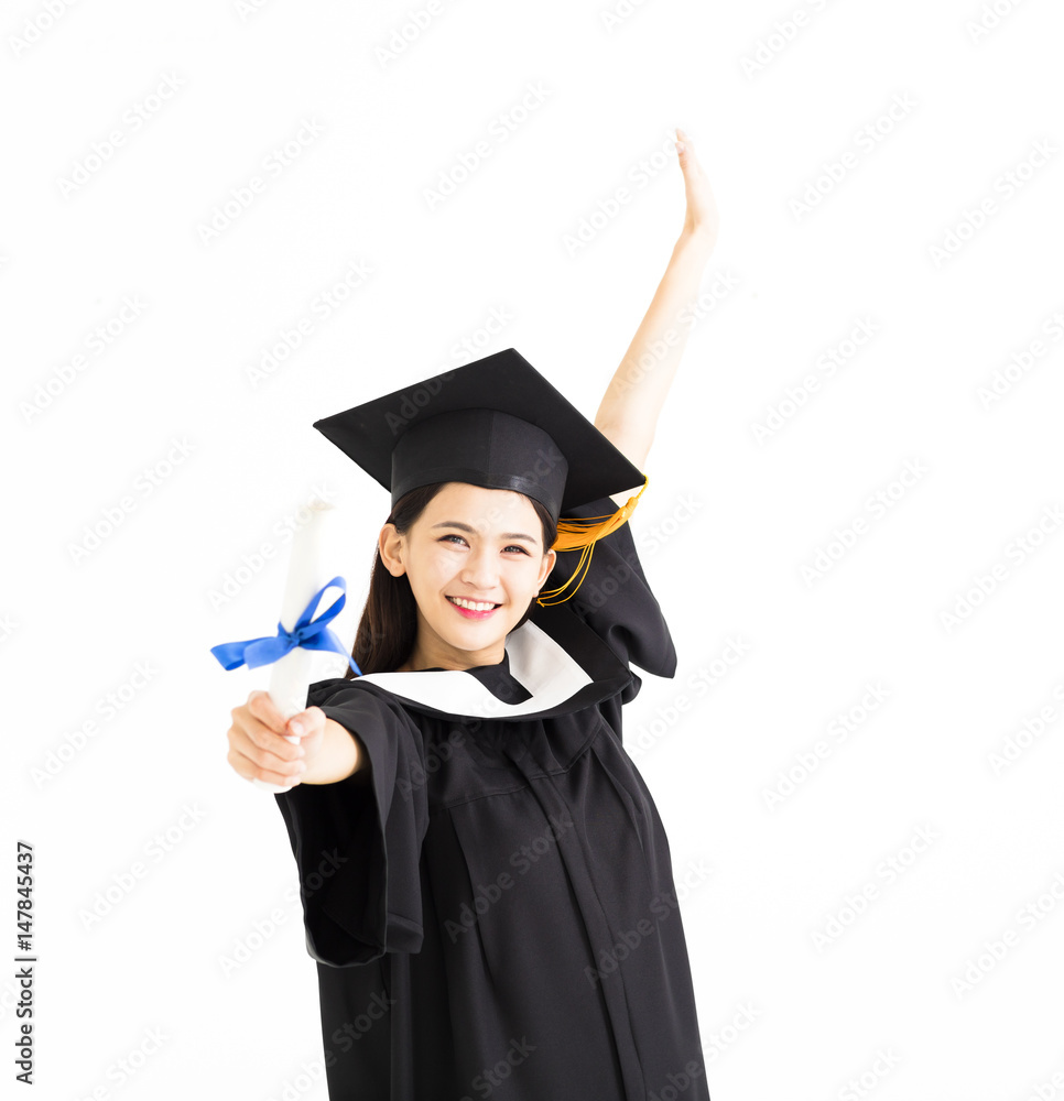 happy Graduate woman showing the diploma happy Graduate woman showing the diploma