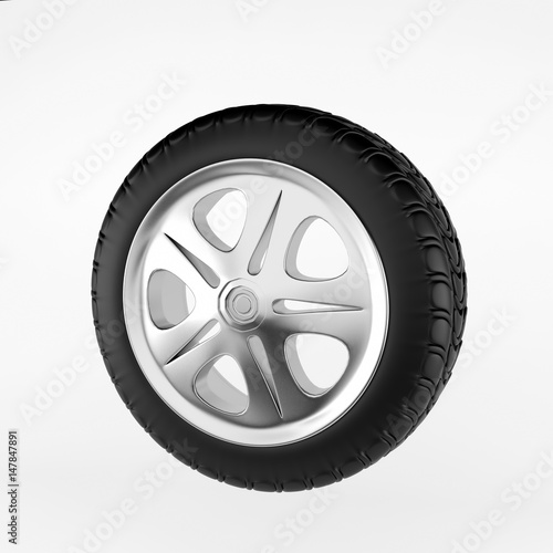 Car wheel on white background. 3d render