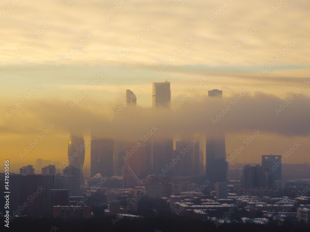 Moscow city through clouds