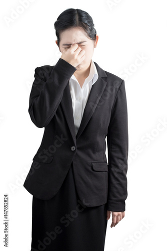 Photography Nose pain symptom in a woman isolated on white background