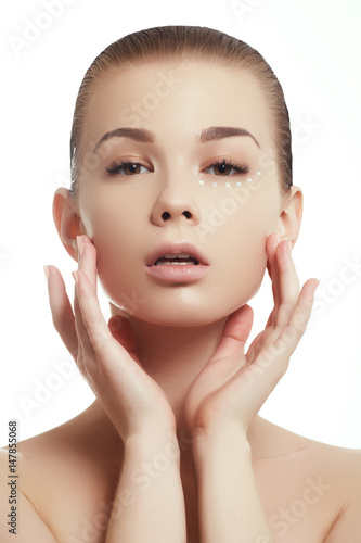Beauty woman face portrait. Beautiful spa model girl with perfect fresh clean skin