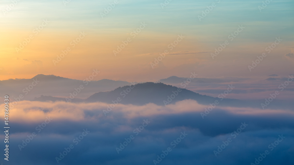 Morning Mist at Tropical Mountain Range,Thailand