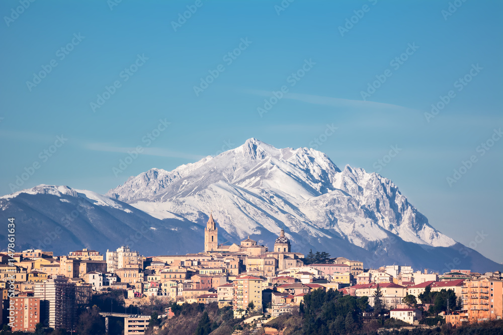 The city of Chieti and behind the mountain of Gran Sasso