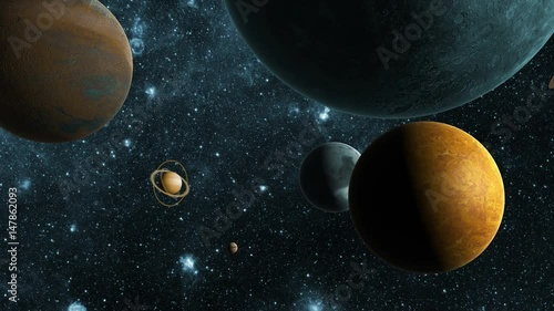 In The Search For The Exoplanet. Flight In Outer Space Between Different Planets. 4K. 3840x2160.