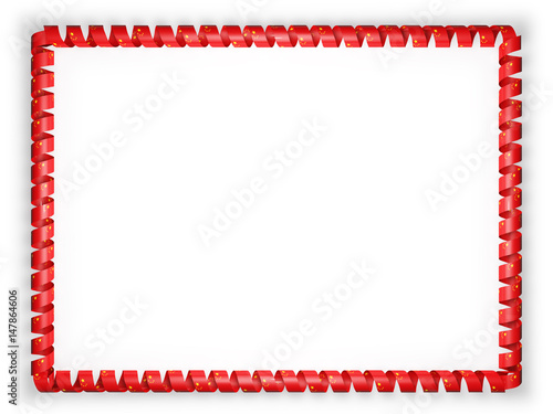 Frame and border of ribbon with the China flag. 3d illustration