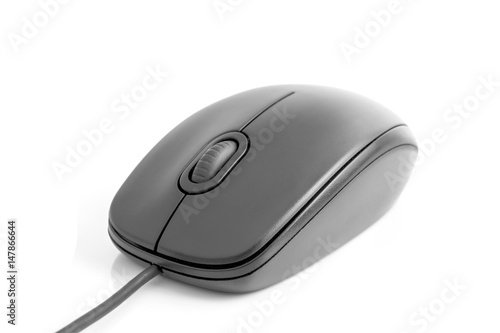 black mouse for computer or laptop on white background. technology accessory. isolated