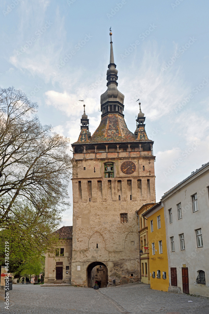 Unesco World Heritage Clock tower in Sighisoara Transylvania Romania