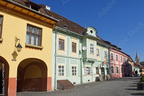 Konstfotografi houses at Citadel Square in Historic Centre of Sighisoara, Transylvania region i