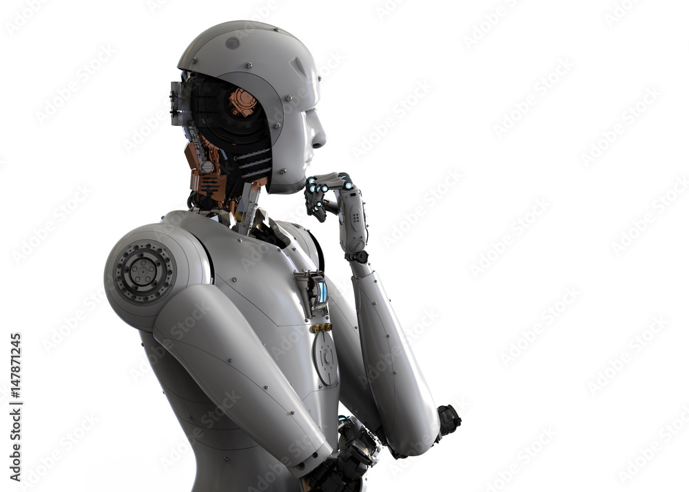 android robot thinking - obrazy, fototapety, plakaty 