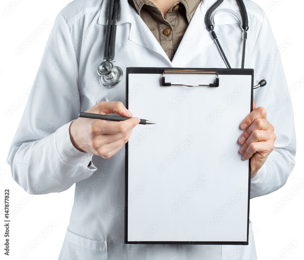 female doctor in uniform holding clipboard female doctor in uniform holding clipboard