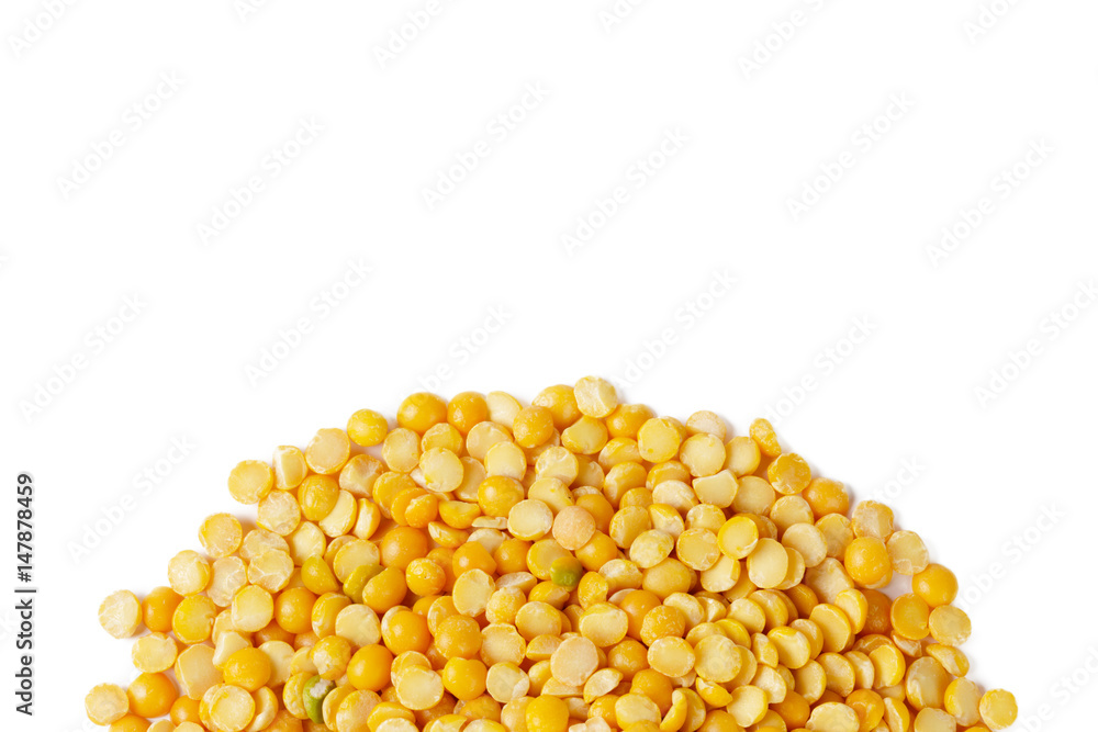 Dry yellow split peas isolated on white. Dry yellow split peas isolated on white.